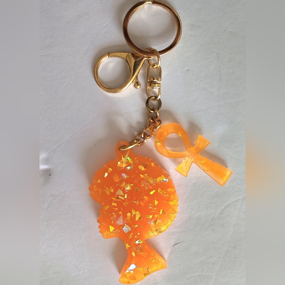 Afro Silhouette and Ankh Charm Ketchain Bag Charm